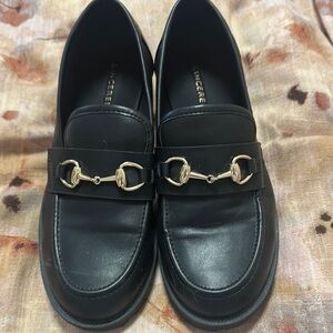 Sincerely Jules Black Loafers with Gold Accents